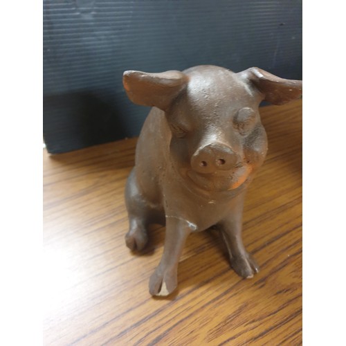 104 - 2 Early 1900s Clay Arts And Crafts Pig Banks Standing 20cms Tall