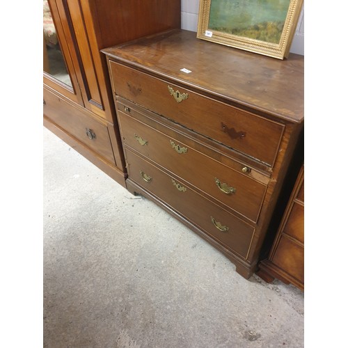 243 - An early 19th century 3 Drawer Campaign Style Chest with pull out writing slope (Needs TLC)