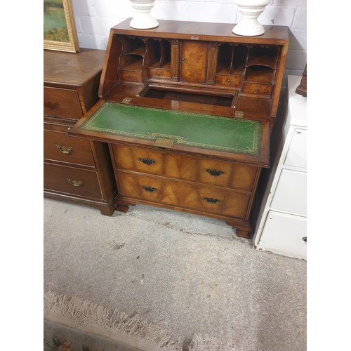 244 - 20th century 3 Drawer Writing Bureau In Burr Walnut Stunning Piece