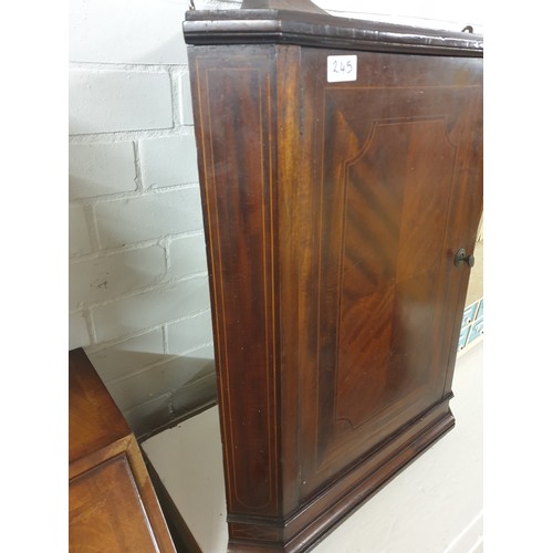 245 - A Edwardian Wall Mounted Corner Cabinet Stands 78cms Tall With 2 Interior Shelves Beautifully Inlaid