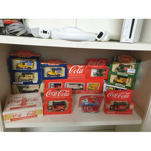 100 - Shelf Of Coca Cola And Pepsi Cola Advertising Die Cast Models All Boxed