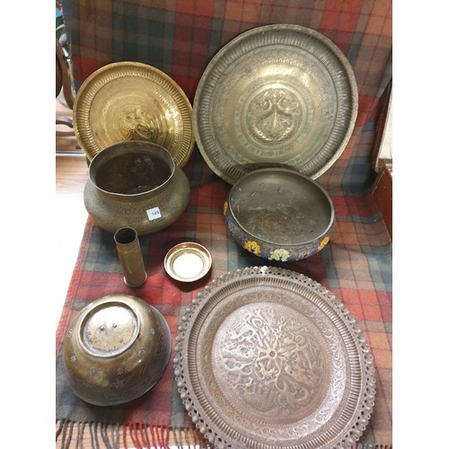 149 - A Selection Of Early Arabic & Asian Brass Plaques Bowls etc