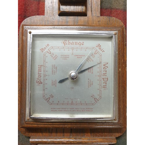 180 - Vintage Oak Cased Barometer Thermometer