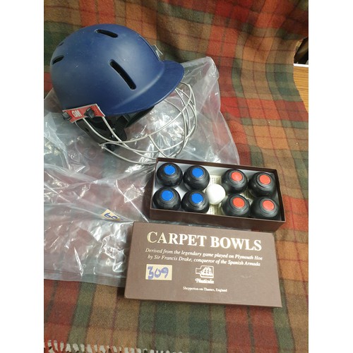 309 - Set Carpet Bowls Boxed And New Cricket Helmet