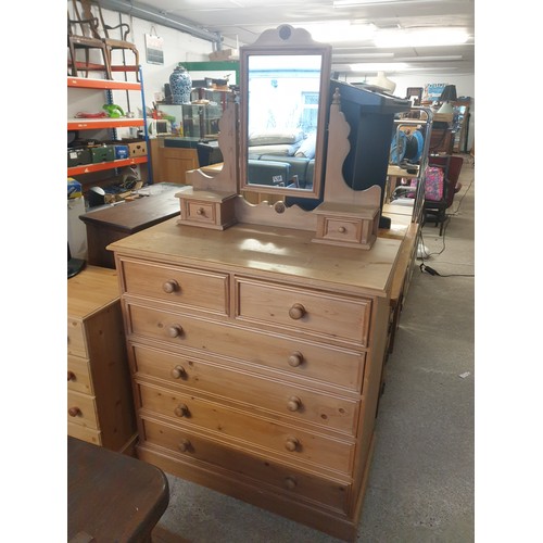 338 - Large Pitch Pine 2 Over4 Dressing Table / Chest Of Drawers