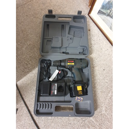 363 - Ryobi 12 v Cordless Drill With Charger In Fitted Case