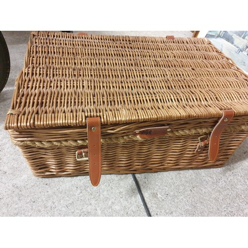 381 - Wicker Hamper Basket With Vintage Lego Books etc