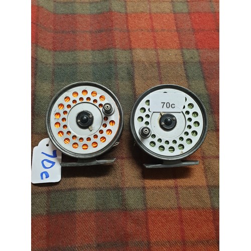 70C - 2 Hardy Brother Viscount 130 Trout Fly Reels One With Floating Line The Other With Sinking Line