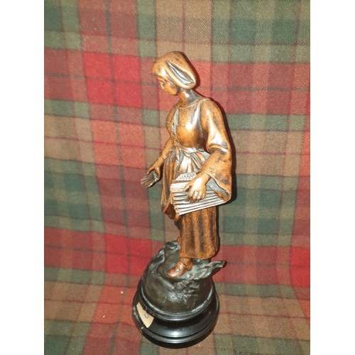 105 - A Victorian Cast Metal Lady Figure Collecting Sea Shells With Small Plaque To Front  Bohemienne Stan... 