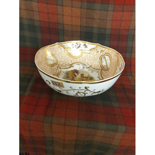 112 - A Beautifully Hand Painted And Gilded Victorian Large Bowl With Hand Painted Church Scene a/f