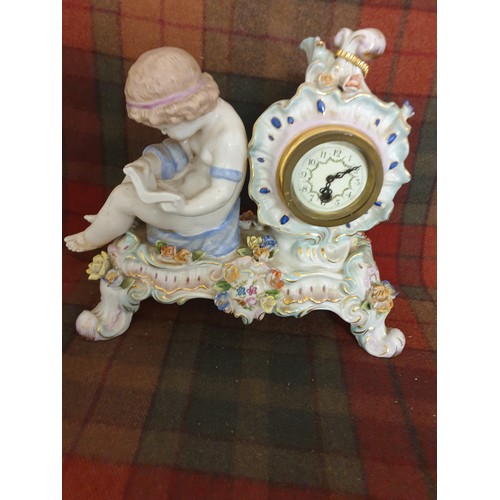 82 - A German 19th century porcelain Meissen Clock With Stunning Hand Pained Decoration With Cherub Readi... 