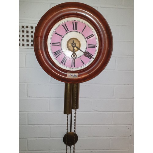 135 - A Victorian Scottish Wag o The Wall Clock With Weights And Pendulum Beautiful Enamel Face