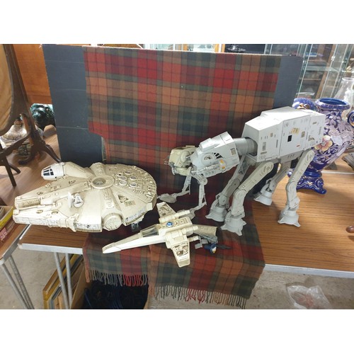 78 - A Selection Of Vintage Star Wars Toys Millennium Falcon, At Walker & X wing Fighter etc