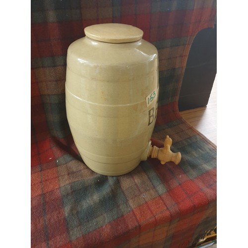 153 - A Large Stoneware Beer Barrel With Wooden Tap And Lid Cover