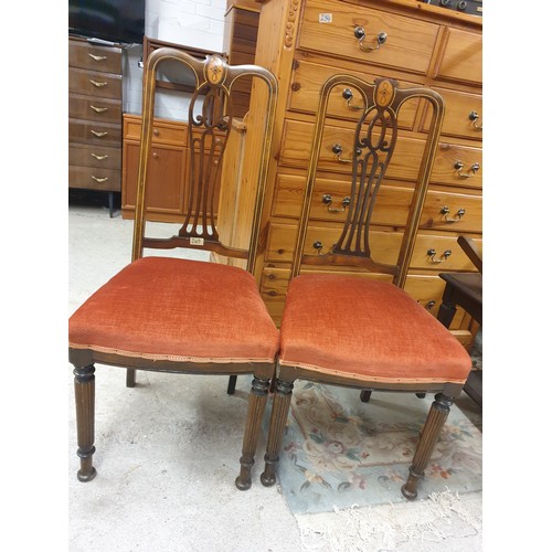 249 - A Pair Of Edwardian High Back Inlaid Chairs.