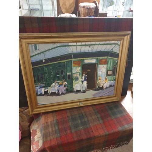 276 - A Large Oil Painting french restaurant scene By D J Smith set in fitted gilt frame.