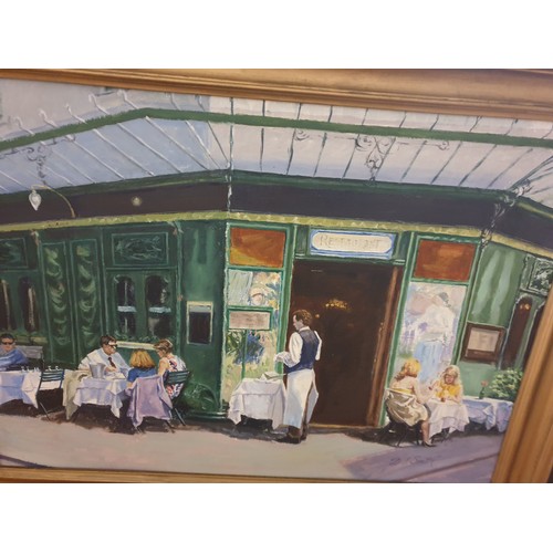 276 - A Large Oil Painting french restaurant scene By D J Smith set in fitted gilt frame.