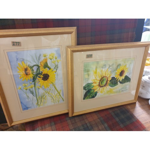 277 - A Nice Pair Of Watercolours Sun Flowers By Esti Strydom