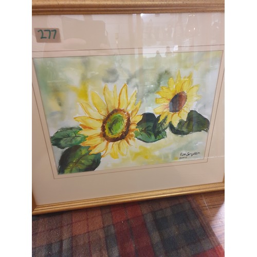 277 - A Nice Pair Of Watercolours Sun Flowers By Esti Strydom