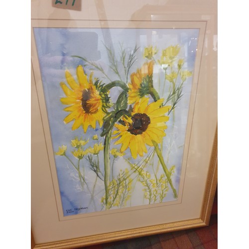 277 - A Nice Pair Of Watercolours Sun Flowers By Esti Strydom