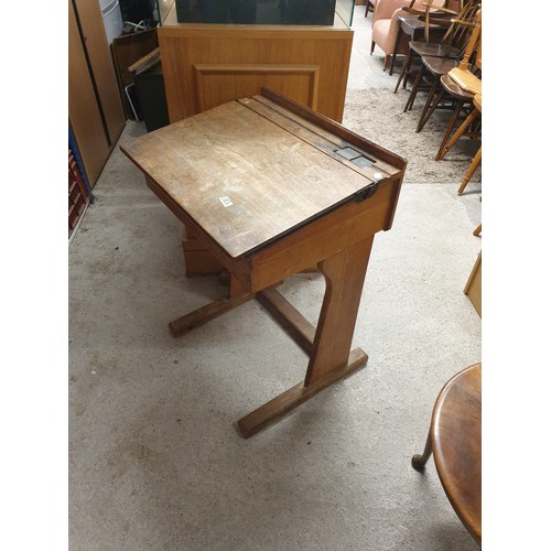 183 - Vintage School Desk With Lift Top And Ink Well