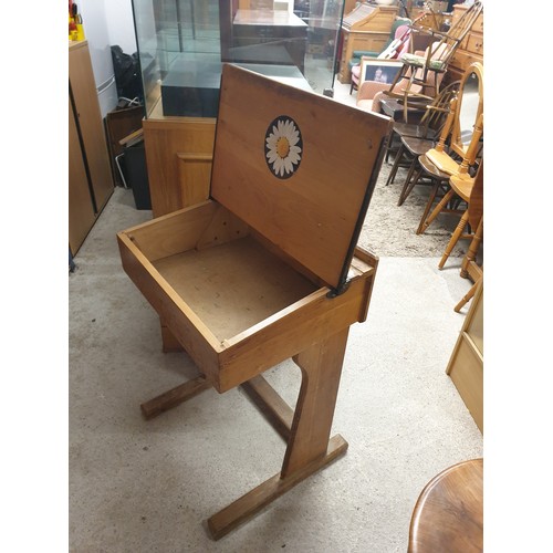 183 - Vintage School Desk With Lift Top And Ink Well