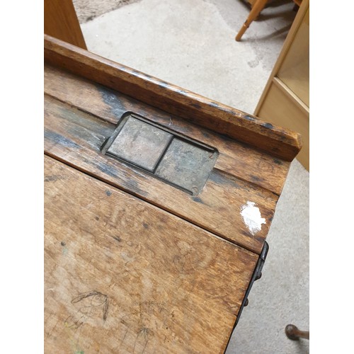 183 - Vintage School Desk With Lift Top And Ink Well