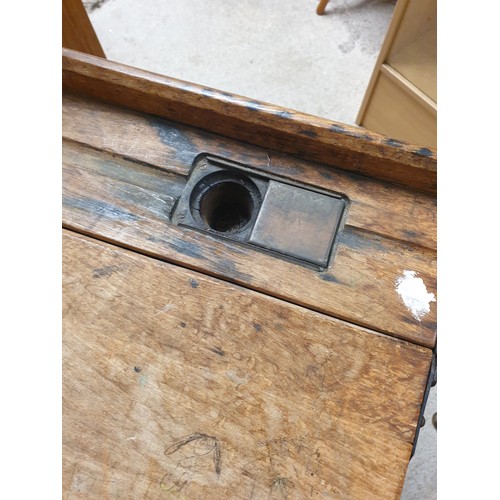 183 - Vintage School Desk With Lift Top And Ink Well