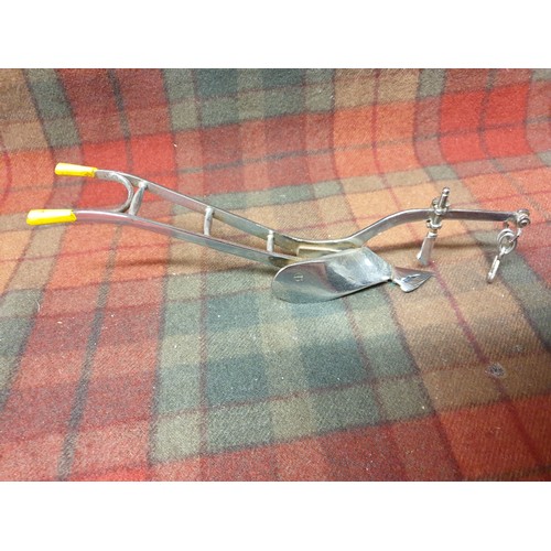 34 - A Miniature Scottish Arts And Crafts Farmers Plough In Chrome (27cms Long)