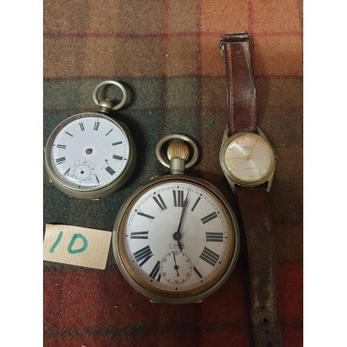 10 - Silver Pocket Watch No Hands Needs Attention Giant Pocket Watch And Mentor Wrist Watch All Needing A... 