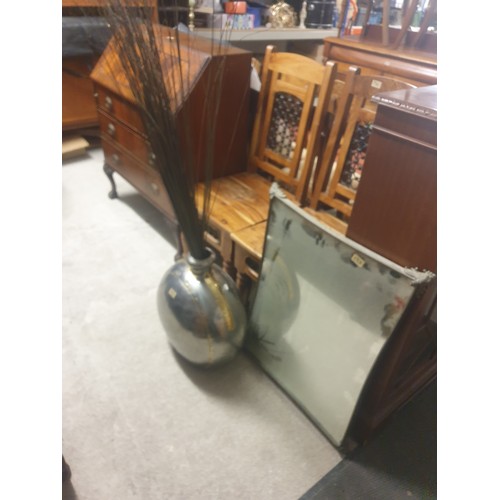 193 - Large Metal Vase And Vintage Mirror