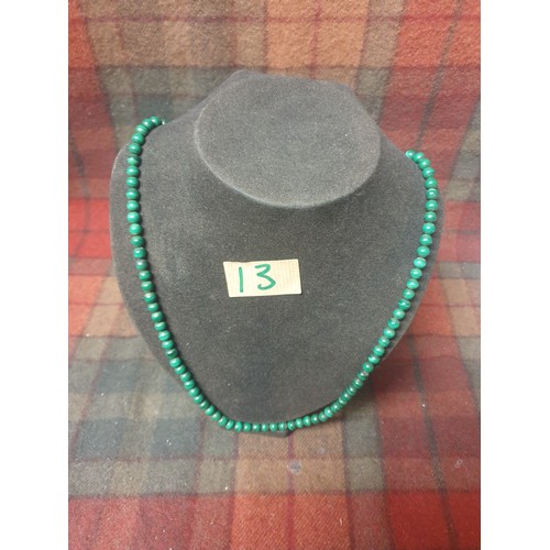 13 - Beautiful Set Of Malachite Bead Necklace With 9ct Gold Clasp