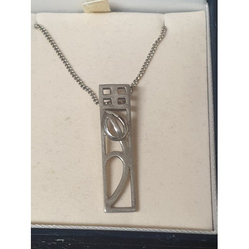 16 - Silver Necklace With Silver Large Rennie McIntosh Ingot Pendant