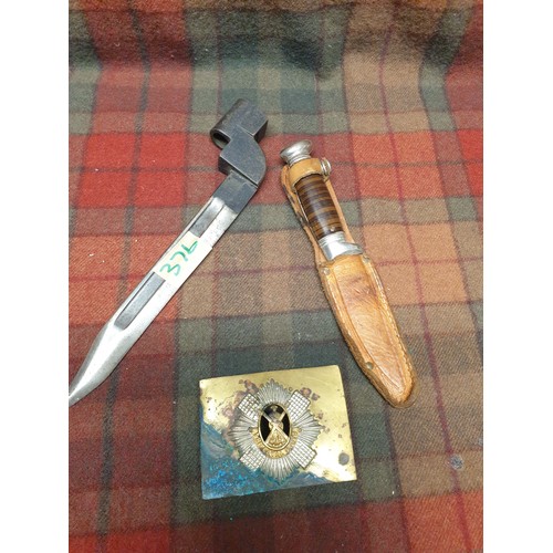 376 - Royal Scots Military Belt Buckle Sheath Knife And Bayonette