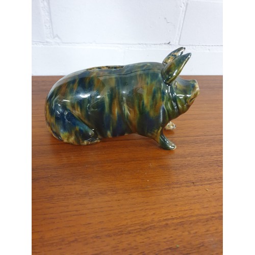 103 - Possible Scottish Pottery Majolica Style Pig Bank No Visible Markings (Ear Re Glued Long Time Ago)