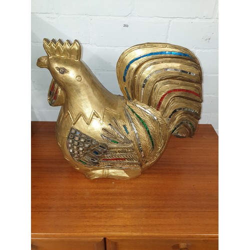 106 - Large Gilded Chicken With Coloured Mirrored Decoration Stands 42cms Tall