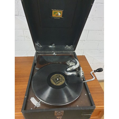 115 - His Masters Voice Gramophone With Handle And Record