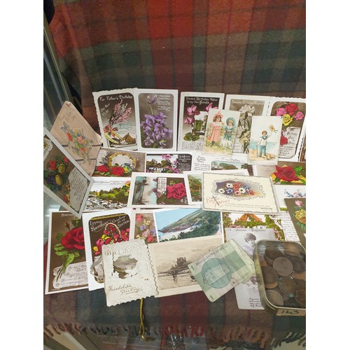 163 - A Selection Of Post Cards , Birthday Cards, Christmas Cards Victorian Coins Ect