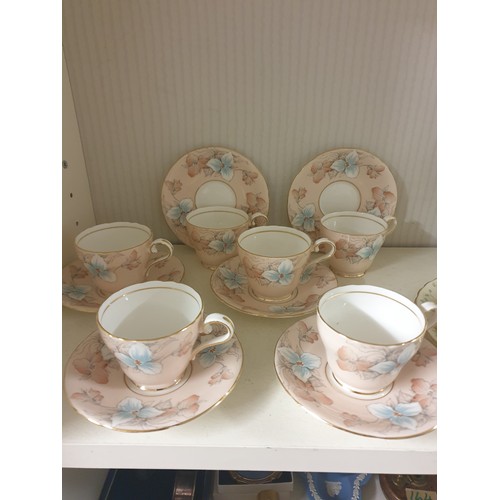 165 - Aynsley Trillium Dainty Hand Painted Tea Set And Tuscan Tea For 2 Set With Cake Plate