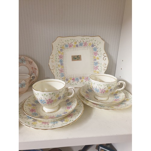 165 - Aynsley Trillium Dainty Hand Painted Tea Set And Tuscan Tea For 2 Set With Cake Plate