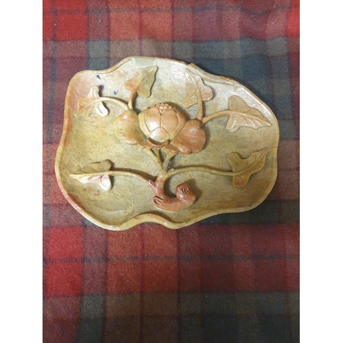 126 - Early Chinese Soapstone Plaque Carver Flower Design 22 X 18 CMS