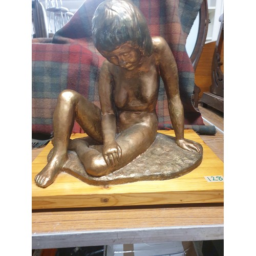 128 - Large Nude Study Pottery Studio Made Figure On Wooden Plinth By Artist O Joyce Cowie Edinburgh