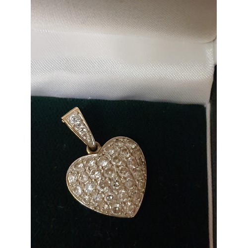 2 - 9ct Gold Jewel Encrusted Love Heart Pendant 4.2g