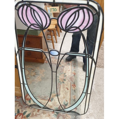 170 - Large Leaded Glass Mirror Done In Rennie Mc Intosh Style With Beautiful Mother Of Pearl Stone To Cen... 