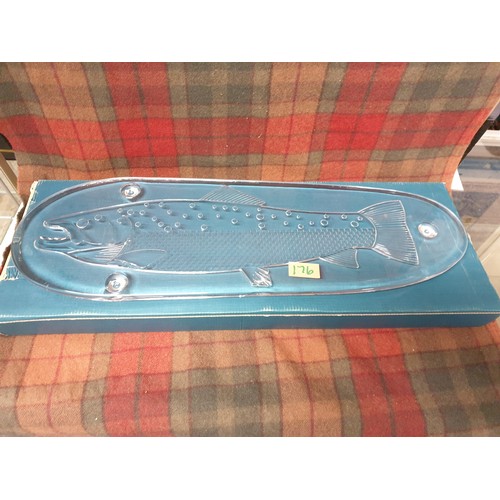 176 - Large Bohemian Crystal Fish Platter Boxed 60 cm