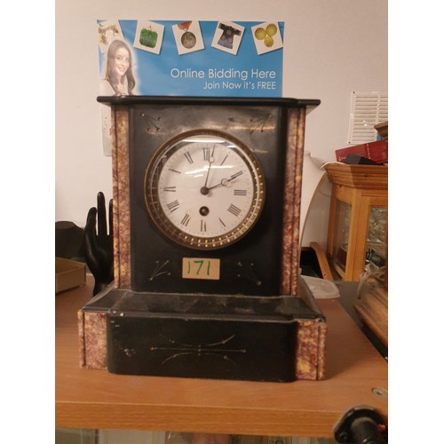 171 - Art Deco Style Slate And Onyx Clock With Pendulum