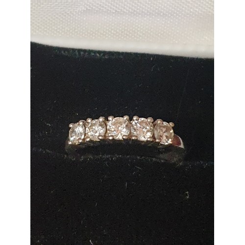 13 - Testing As 18 ct White Gold 5 Stone Ring Possibly White Sapphires Size K/L