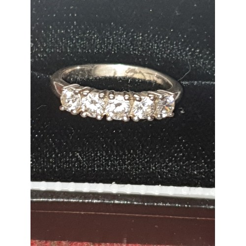 13 - Testing As 18 ct White Gold 5 Stone Ring Possibly White Sapphires Size K/L