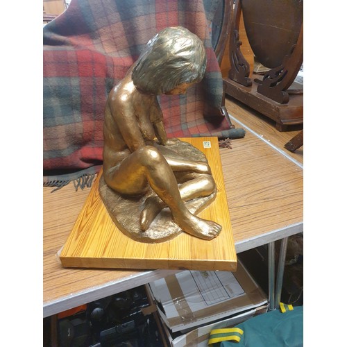 128 - Large Nude Study Pottery Studio Made Figure On Wooden Plinth By Artist O Joyce Cowie Edinburgh