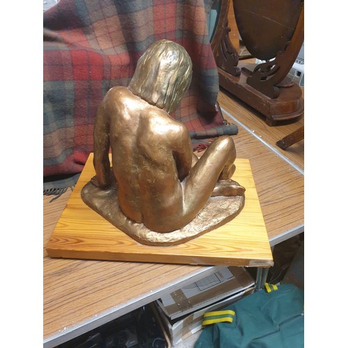 128 - Large Nude Study Pottery Studio Made Figure On Wooden Plinth By Artist O Joyce Cowie Edinburgh